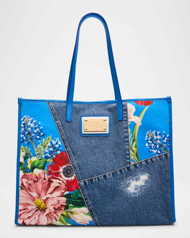 Floral Denim Tote Bag